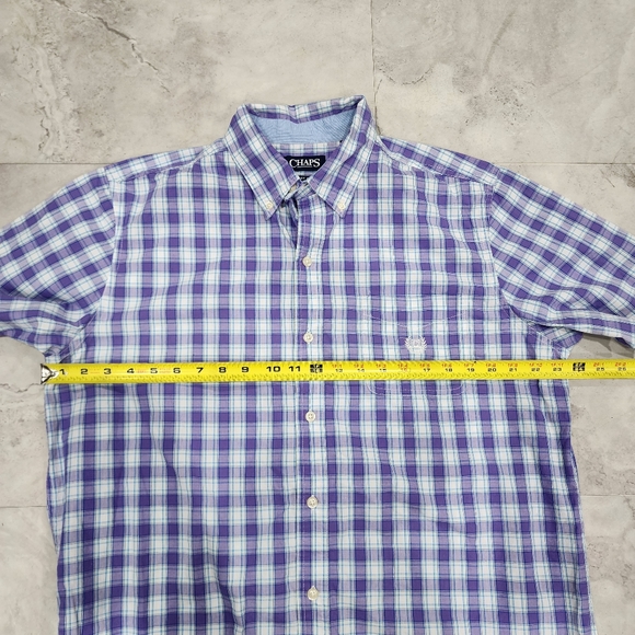 Chaps Men's Casual Shirt Purple White Button Up Short Sleeve Plaid Large - Picture 3 of 7